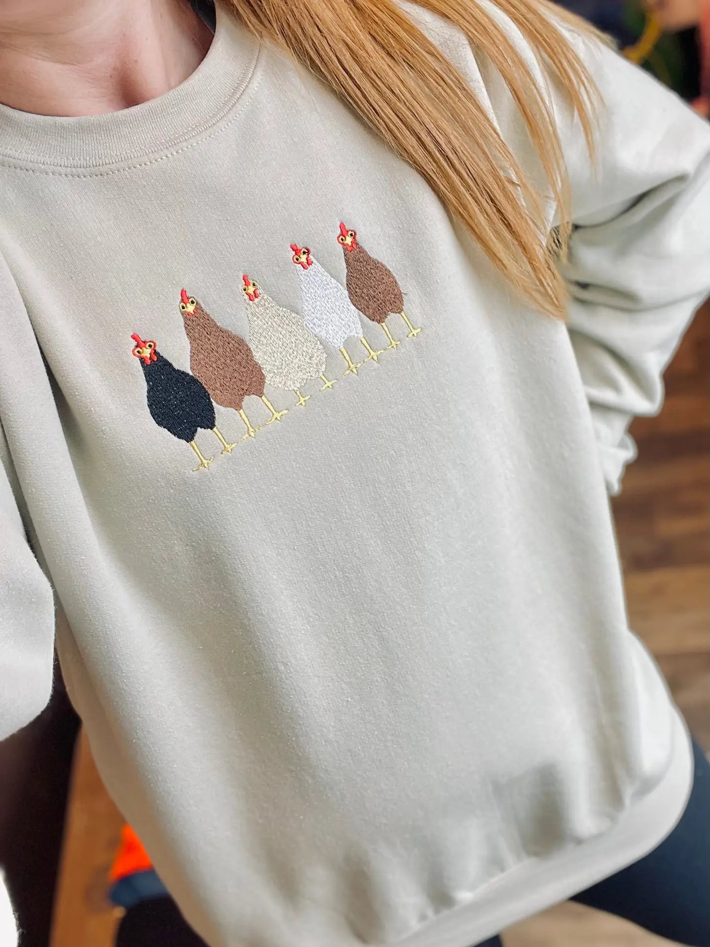 Embroidered Chickens Sweatshirt