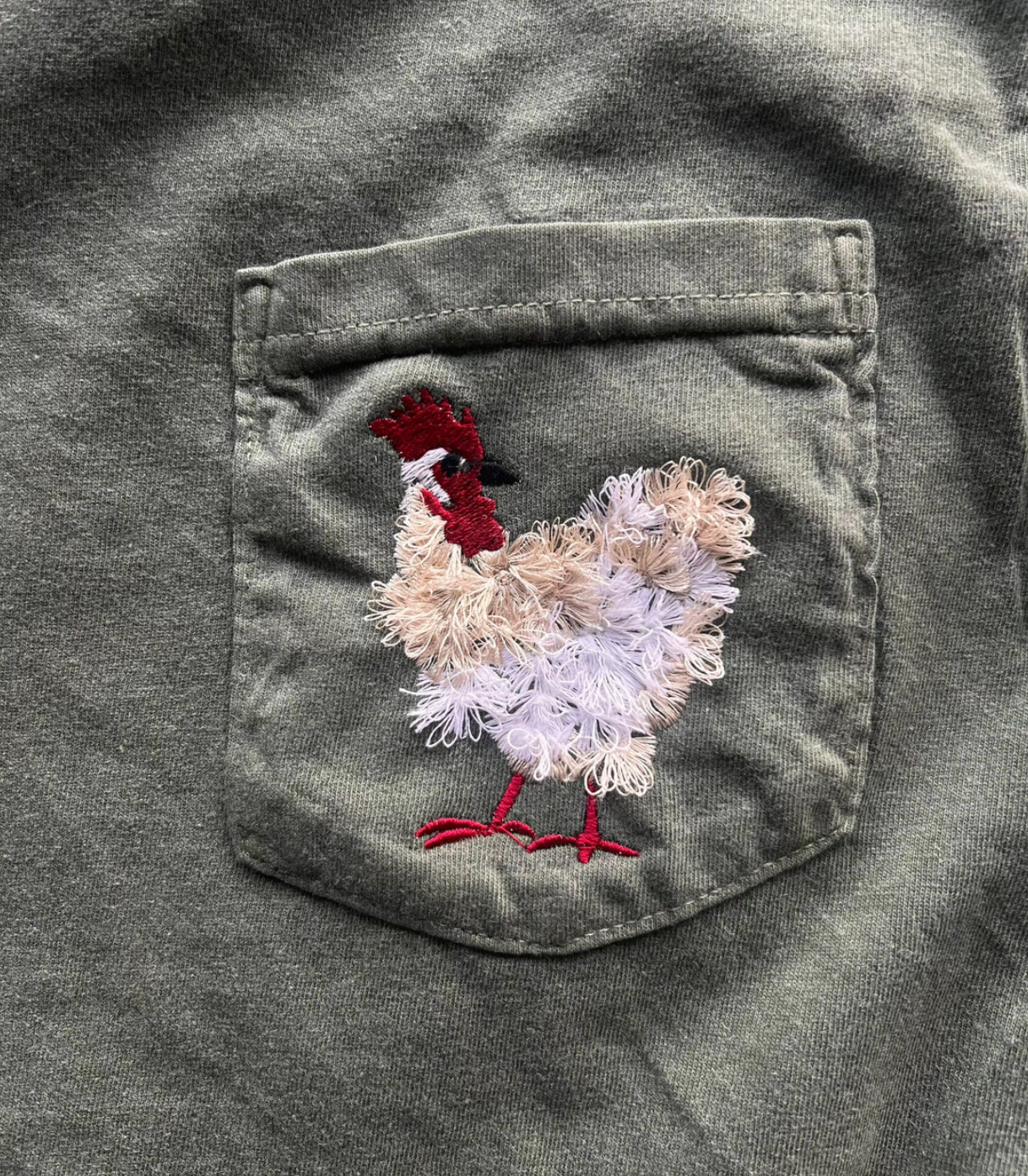 Mother Clucker Embroidered Fuzzy Chicken Pocket Comfort Color Tee