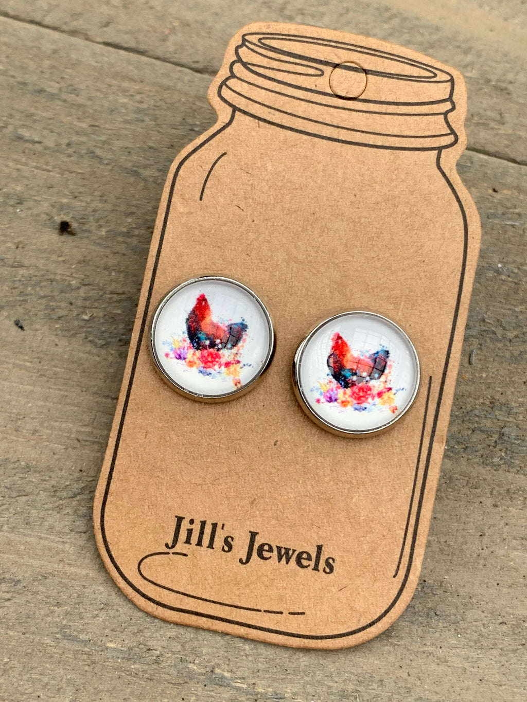 Watercolor Chicken Stud Earrings