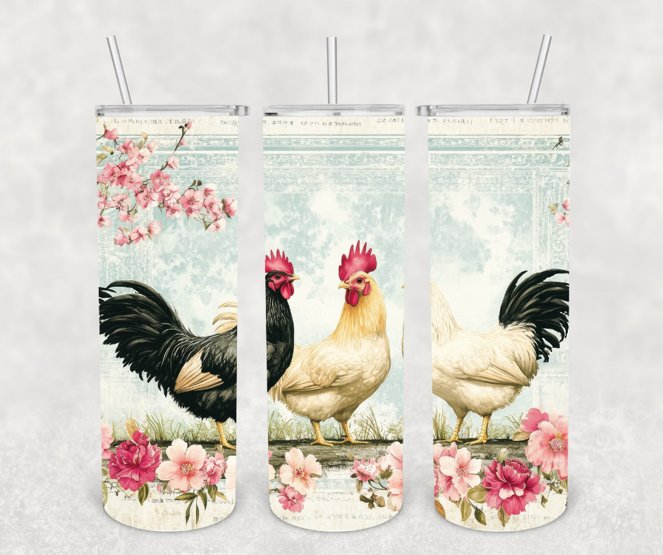 Vintage Chickens Floral Tumbler