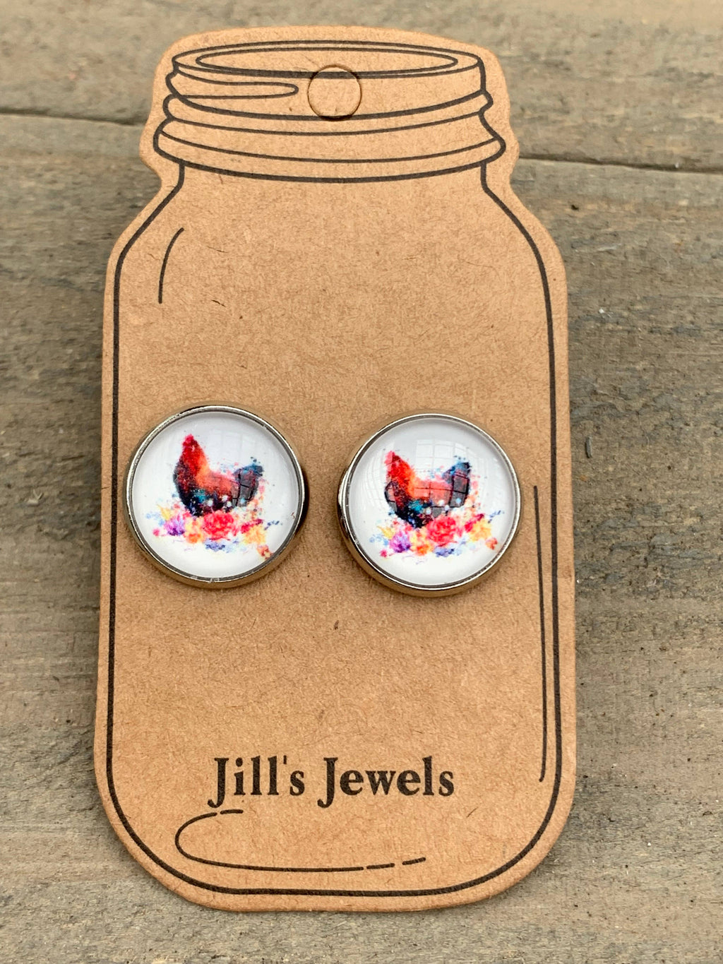 Watercolor Chicken Stud Earrings
