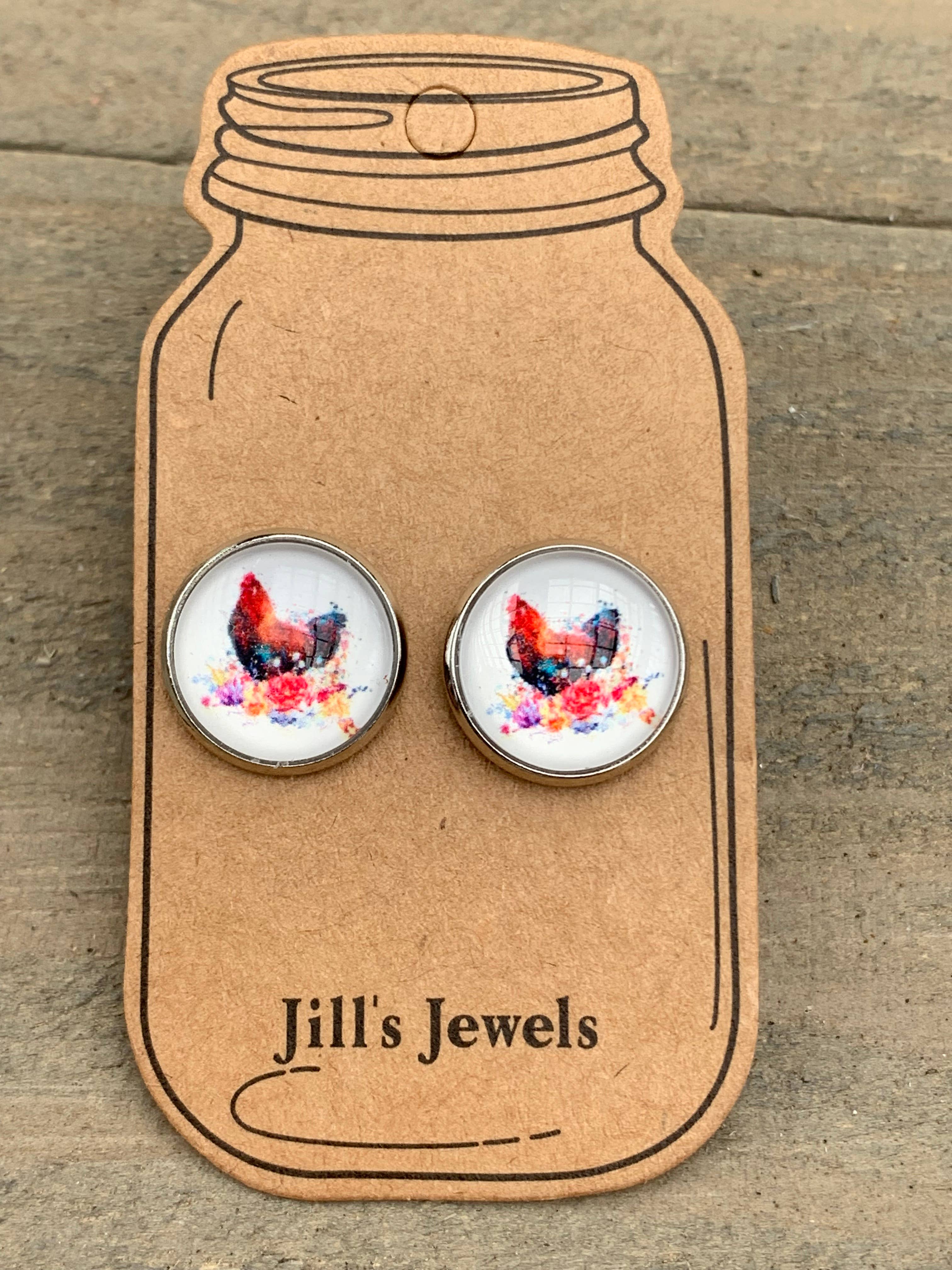 Watercolor Chicken Stud Earrings