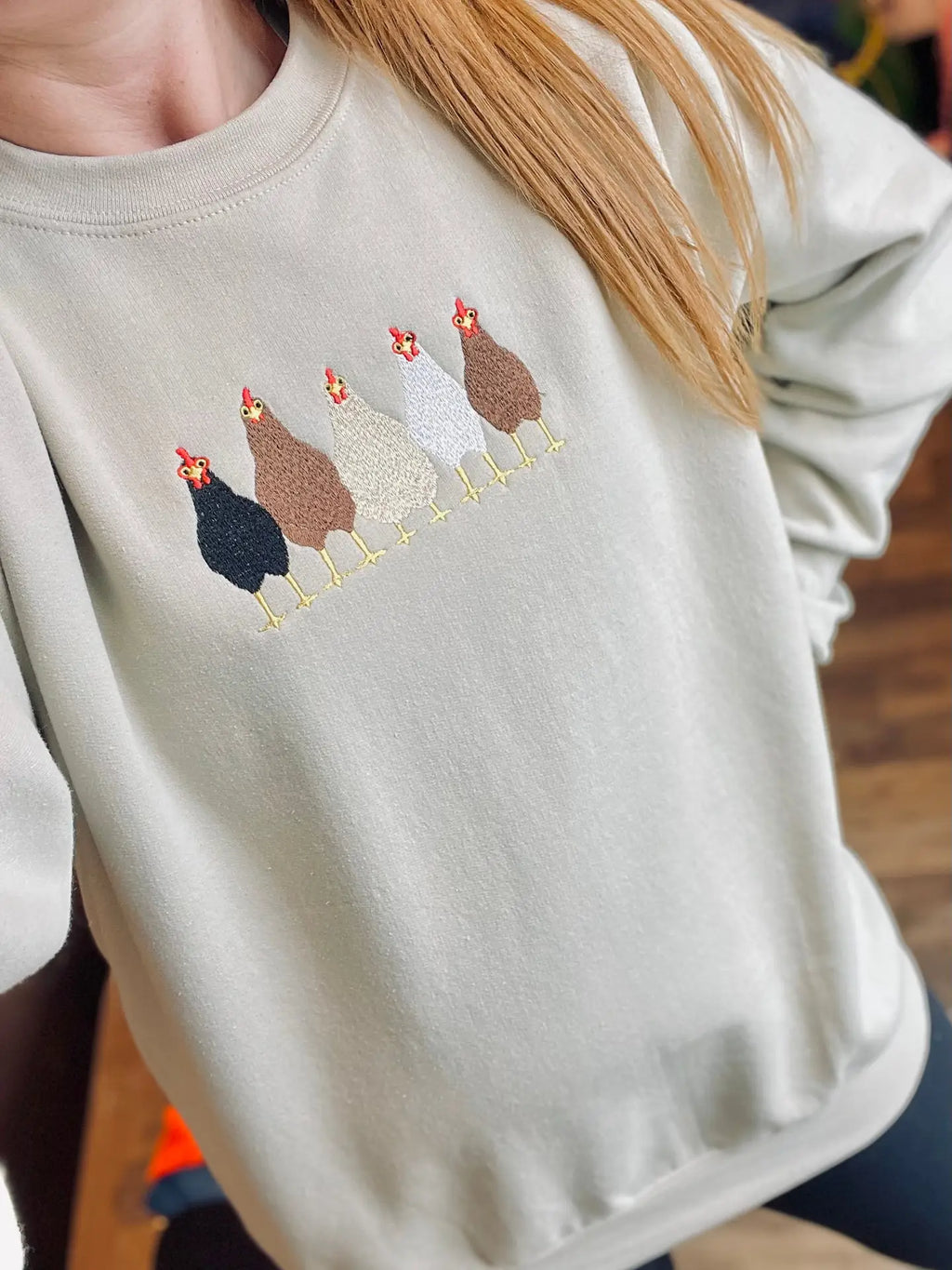 Embroidered Chickens Sweatshirt