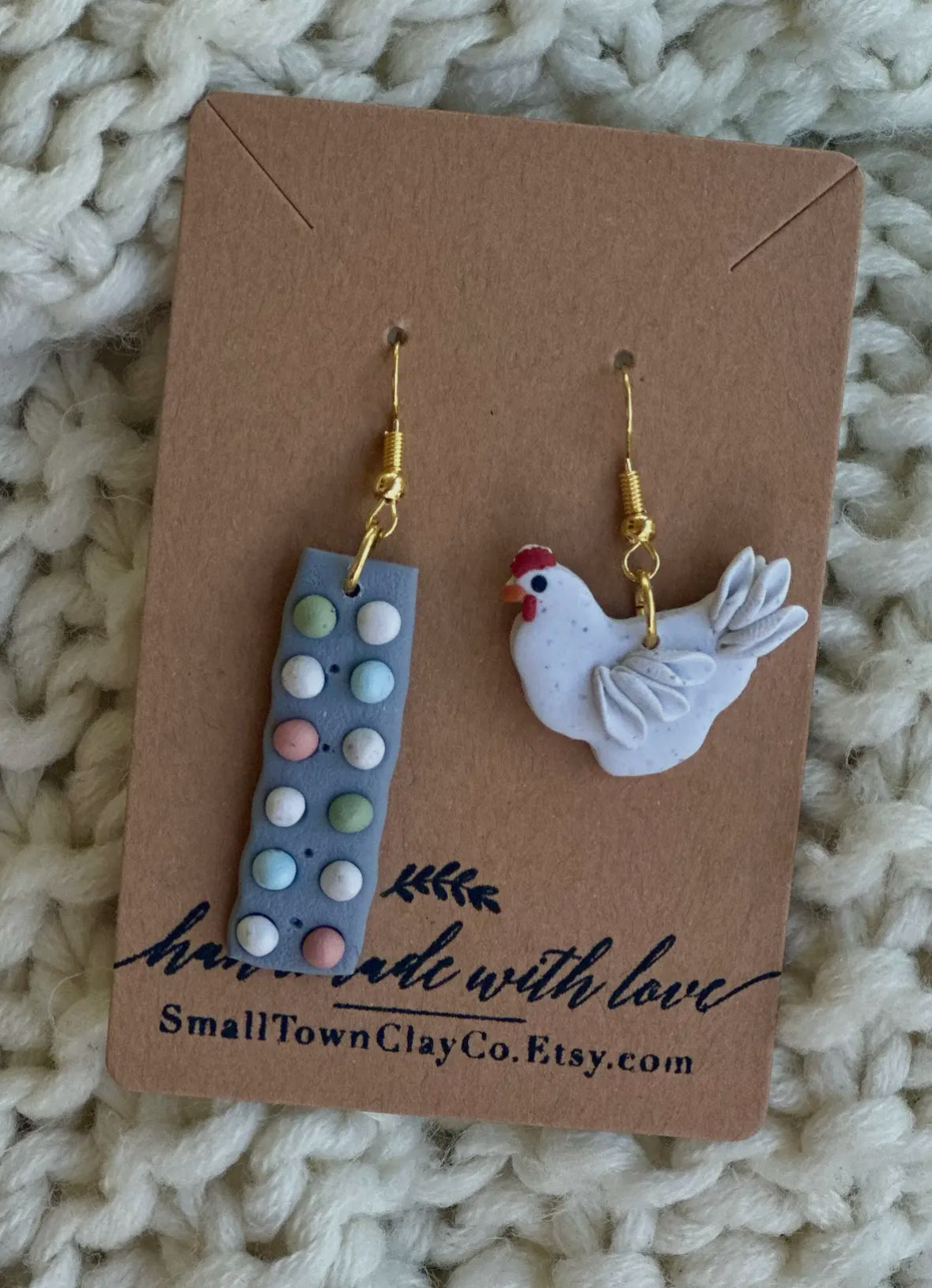 Rainbow Dozen & Hen Clay Earrings