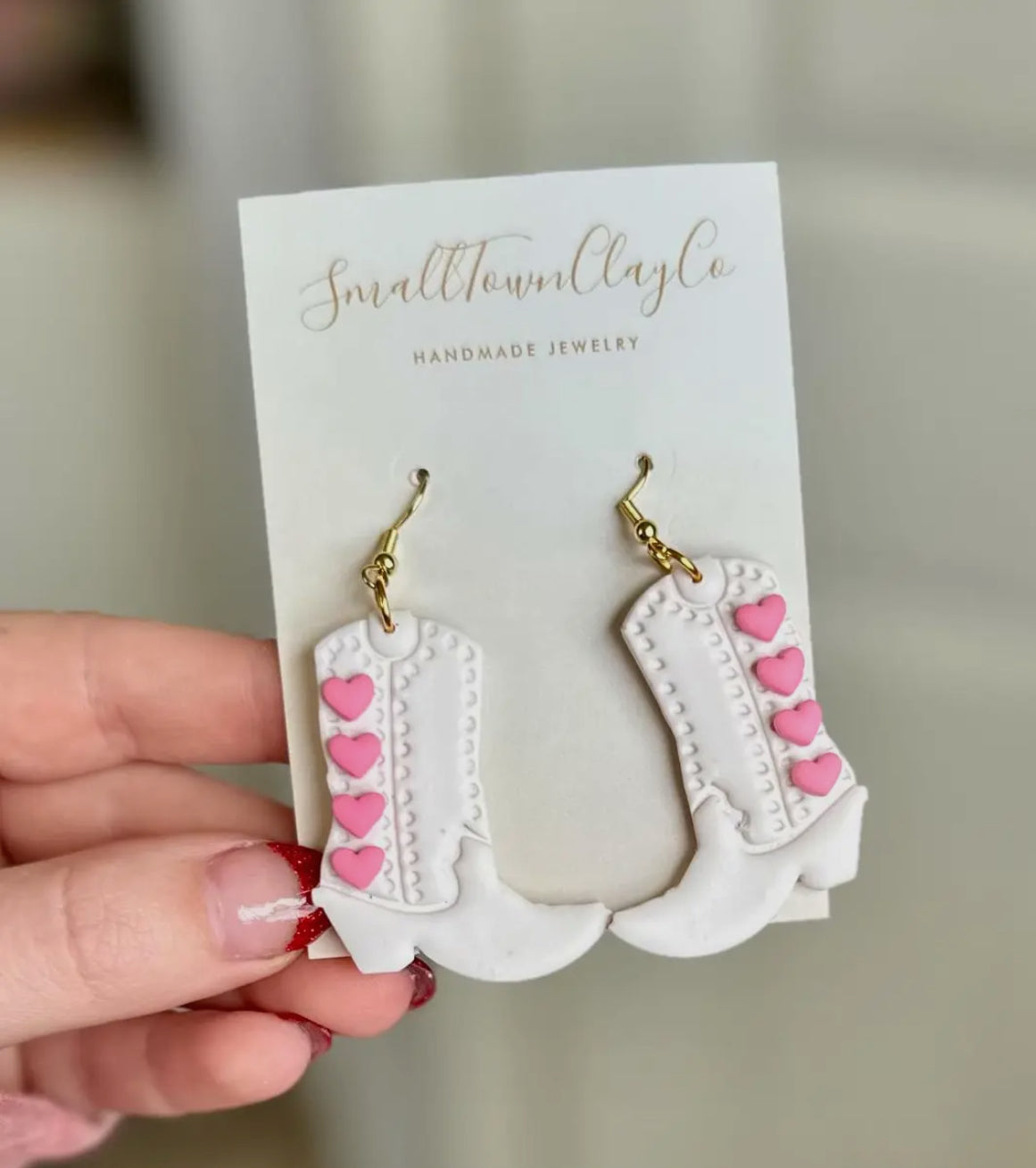 White Cowboy Boot Clay Earrings