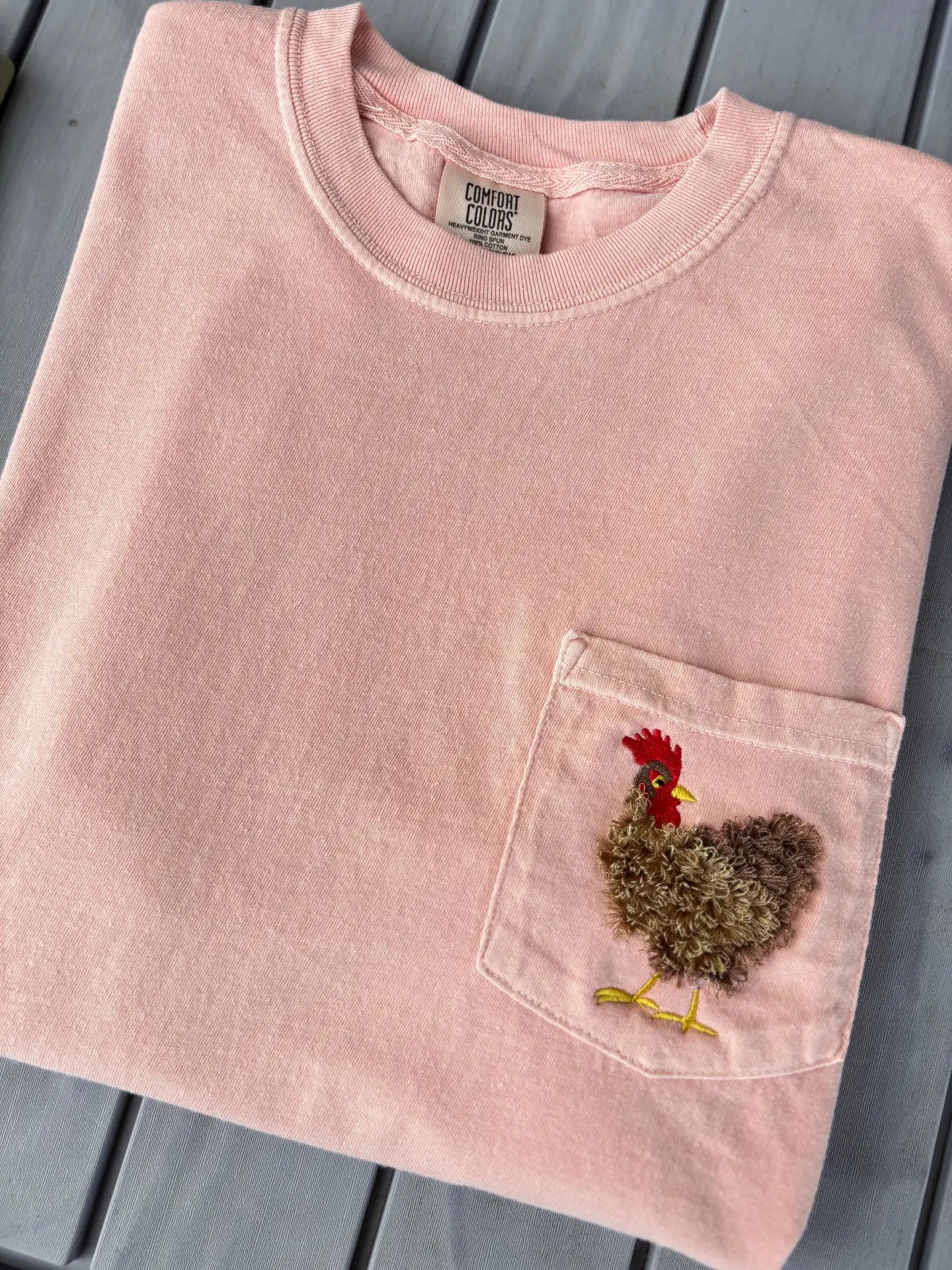 Fuzzy Chicken Embroidered Pocket Wholesale Tee